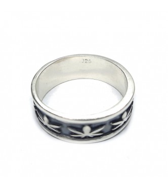 R002284 Handmade Sterling Silver Ring Band Cannabis 8mm Wide Genuine Solid Stamped 925
